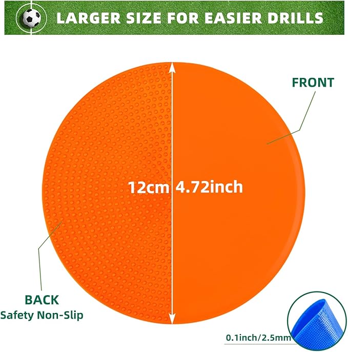 Spot Markers 4.72inch & 10inch Non Slip Rubber Floor Markers Flat Field Cones Poly Dots for Soccer Basketball Sports Speed Agility Training and Drills¡­