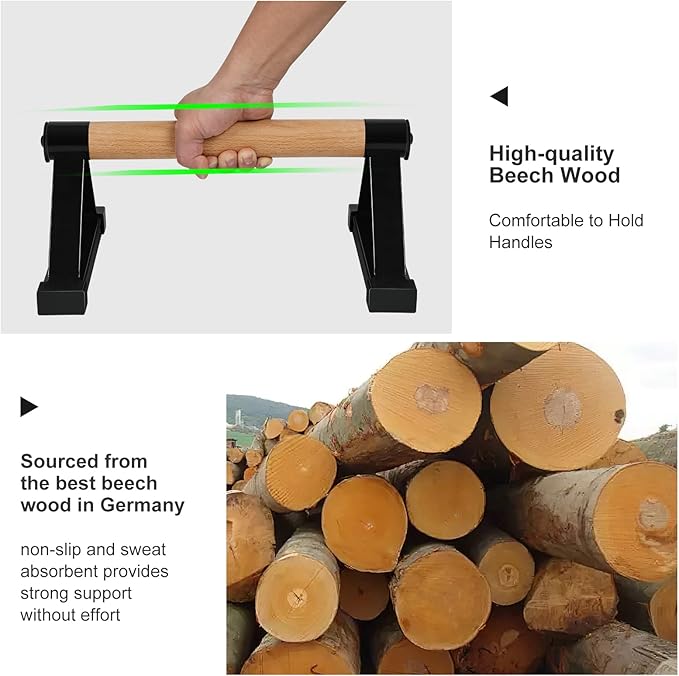 Wood push up bars Parallettes bars Anti-slip Handstand Bars for Calisthenics, Fitness, Floor workouts Solid Wood with Sturdy Metal Bracket, Support 500 lbs