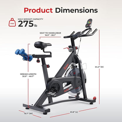 Sunny Health & Fitness Pro Cycling Stationary Bike, 40 LB Flywheel & 4-Way Adjustable Seat for Home Exercise & Indoor Cycle/Cardio Workout, Optional Exclusive SunnyFit App Enhanced Bluetooth Link