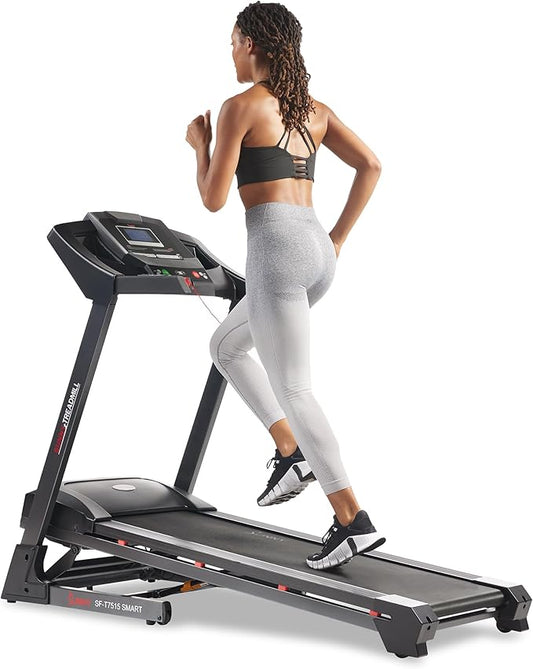 Sunny Health & Fitness Premium Treadmill with Auto Incline, Dedicated Speed Buttons, Double Deck Technology, Digital Performance Display, BMI Calculator & Pulse Sensors with Optional SunnyFit App