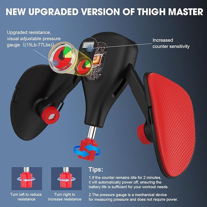 Thigh Master, Thigh Exercise Equipment 0-77 lbs with Adjustable Resistance, Pelvic Floor Muscle Trainer and Repair, Inner Thigh Exercise for Kegel Exercise with Fixed Leg Straps and Handle