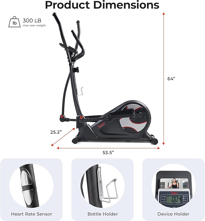 Sunny Health & Fitness Smart Endurance Elliptical Trainer w/Extended Stride, Home Cardio Exerciser & Full-Body Cross Training Machine, Exclusive SunnyFit App Bluetooth Link, Optional 14" & 18" Stride