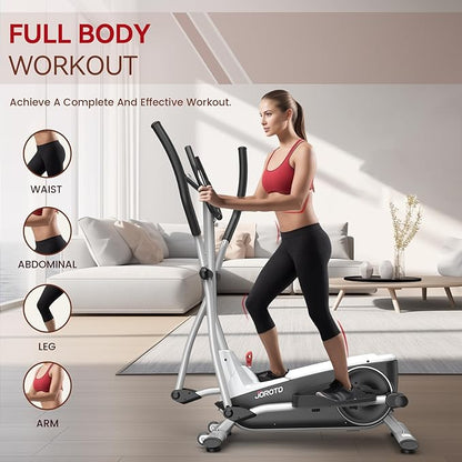 JOROTO Elliptical Machine, Cross Trainer with 8 Resistance Levels Hyper-Quiet Magnetic Driving System, Pulse Rate Grips & LCD Monitor Elliptical for Home Gym,330lb/150kg Weight Limit