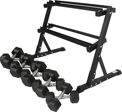 Signature Fitness Premium Rubber Coated Hex Dumbbell Weight Set