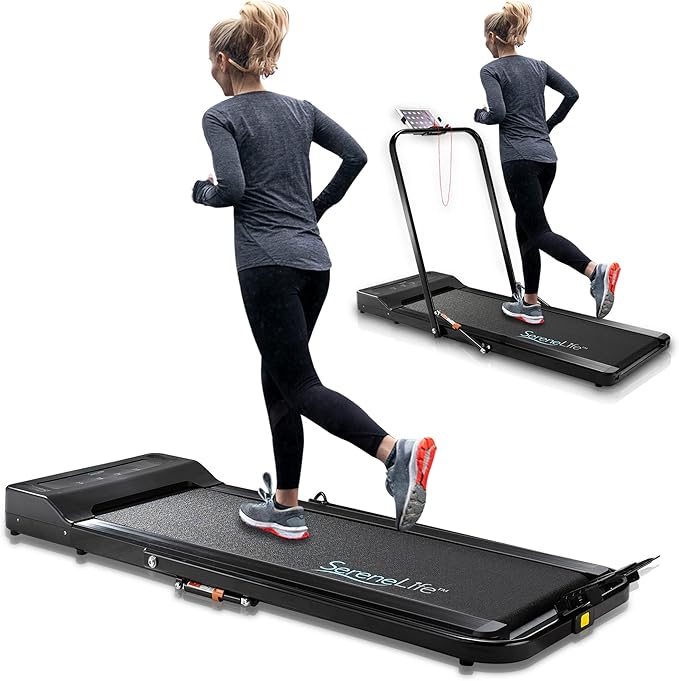 SereneLife Folding Treadmill - Foldable Home Fitness Equipment with LCD for Walking & Running - Cardio Exercise Machine - Preset and Adjustable Programs - Bluetooth Connectivity