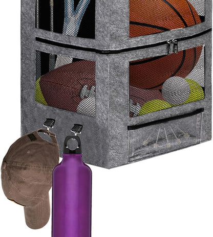 Hedume Ball Storage, Over the Door Hanging Sports Equipment Organizer, Garage Sports Equipment Organizer for Hold Soccer, Basketball, Football, Volleyball, Tennis and Toy