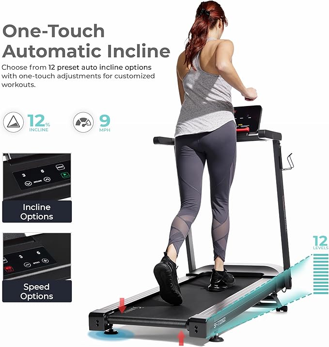 Sunny Health & Fitness Interactive Slim Folding Treadmill with Advanced Brushless Technology, Enhanced Stabilization, Exclusive SunnyFit App Bluetooth Connectivity, Optional 12-Level Auto Incline