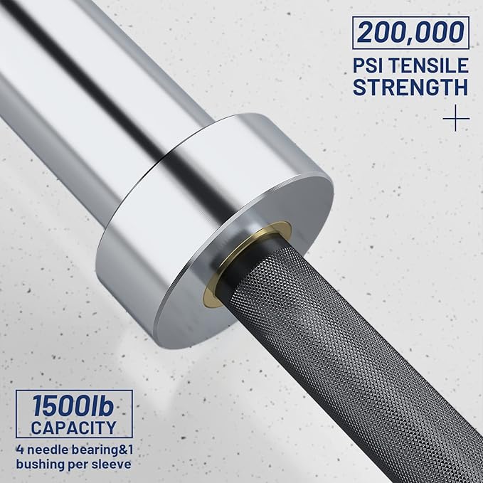 7ft Olympic Barbell Bar 45LB Load 1500-lbs Capacity Available, for Gym Home Exercises, Weightlifting, Powerlifting for 2" Olympic Plates