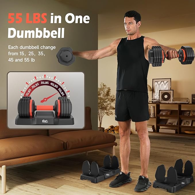 25LB 55LB Adjustable Dumbbells Set 5LB to 25LB Dumbbells Pair,15LB to 55LB Adjustable 2, Home 50lbs/110lbs, Anti-Slip