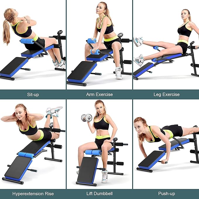 CHEFJOY Multi-function Sit Up Bench, Adjustable Weight Bench with 5 Positions, Smart LCD Monitor, Heavy-duty Steel Frame, Foldable Workout Bench for Home Gym Fitness & Strength Training