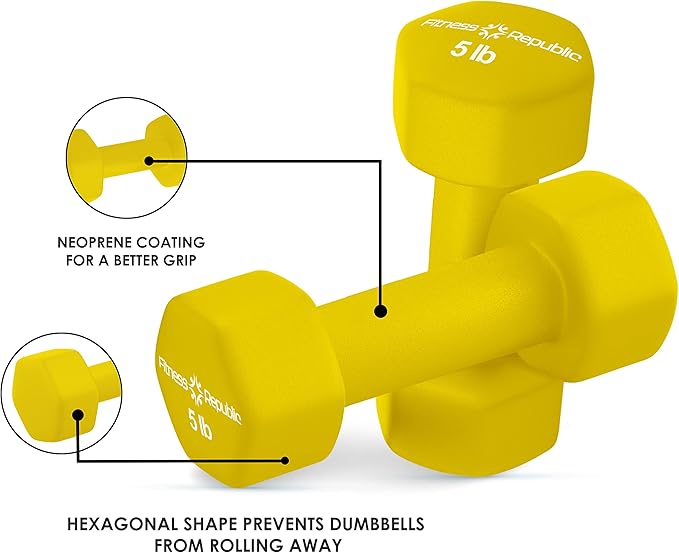 Neoprene Dumbbell Set of 2, Non-Slip, Hex Shape, Free Weights Set for Muscle Toning, Strength Building, Weight Loss - Portable Weights for Home Gym Hand Weight