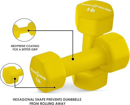 Neoprene Dumbbell Set of 2, Non-Slip, Hex Shape, Free Weights Set for Muscle Toning, Strength Building, Weight Loss - Portable Weights for Home Gym Hand Weight