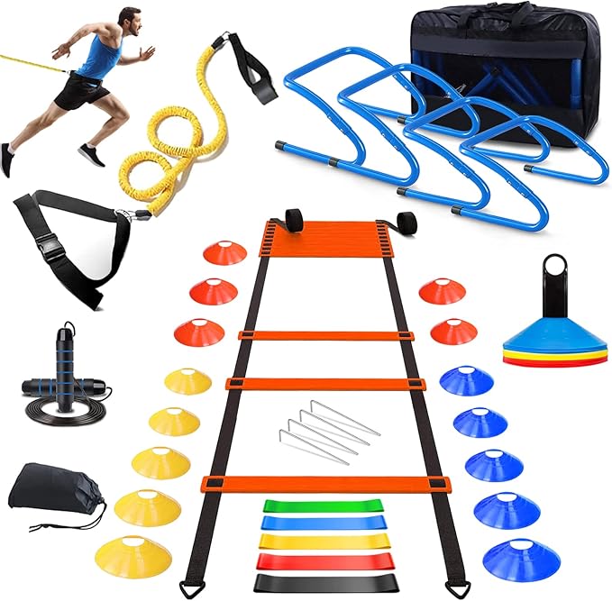 Soccer Agility Training Equipment 20FT Agility Ladder,4 Speed 15 Cones,