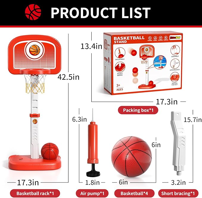 Pool Basketball Hoop Toys with 4 Balls, Swimming Pool Basketball Game for Kids Adults, Basketball Hoop Poolside Summer Water Games Toys Gifts for 3 4 5 6 7 8 Year Old Boys, Indoor Outdoor Toys