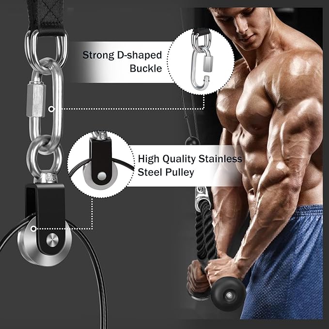 Adjustable Length Fitness Tricep Pulley Cable System Pull Down and Lift Weight Pulley System for Biceps Curl, Triceps Pull Down, Back, Forearm, Shoulder Home Gym Equipment