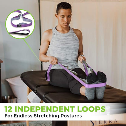 Gradient Fitness Stretching Strap for Physical Therapy, 12 Multi-Loop Stretch Strap 1.5" W x 8' L, Neoprene Handles, Physical Therapy Equipment, Yoga Straps for Stretching, Leg Stretcher