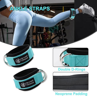 J Bryant Fitness Barbell Pad Kit with Ankle Straps for Cable Machine Resistance Hip Band for Booty Workout and Weight Lifting Straps, Thick Squat Pad with Bag for Hip-Thrusts, Squats, and Bench Press