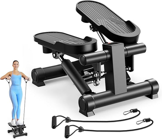 Steppers for Exercise at Home, Mini Stepper with Resistance Bands, Stair Stepper with 300LBS Loading Capacity, Step Fitness Machines with LCD Monitor