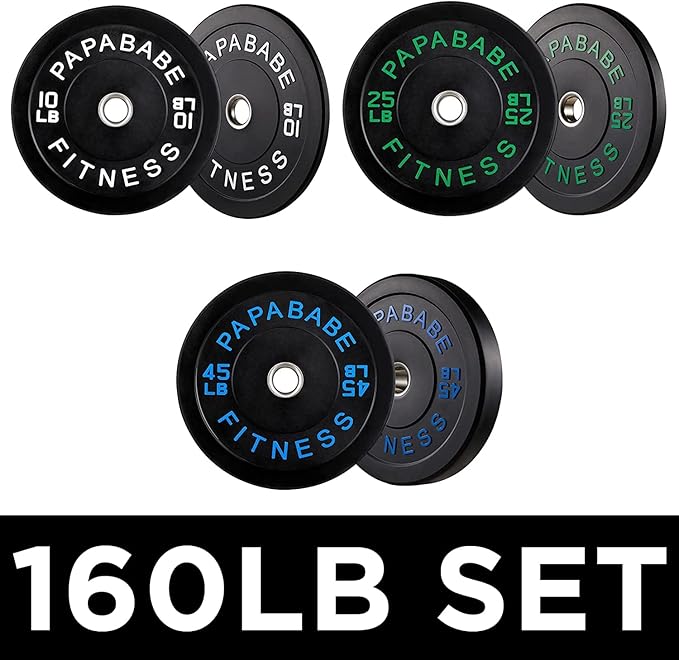 Papababe Bumper Plates, 2 Inch Olympic Weight Plates with Steel Hub Rubber Weights Plates for Weightlifting and Strength Training, Single, Pair & Set