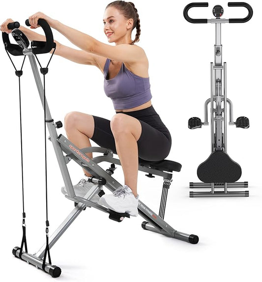 Sportsroyals Squat Machine for Home,Rodeo Core Exercise Machine,330lbs Foldable,Adjustable 4 Resistance Bands,Ride & Rowing Machine for Botty Glutes Butt Thighs,Ab Back/Leg Press Hip Thrust