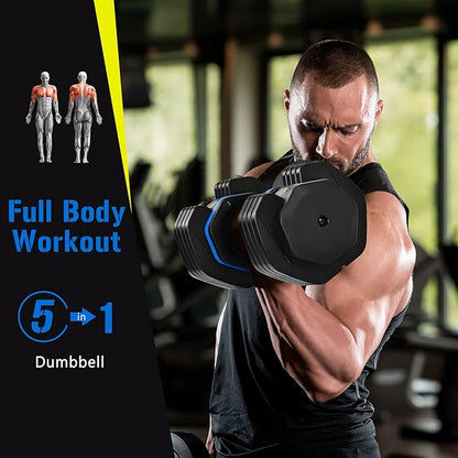 Adjustable Dumbbell Set - 55lb Single Dumbbell with Anti-Slip Handle, Quick Weight Adjustment by Turning Handle with Tray - Perfect for Full Body Workouts