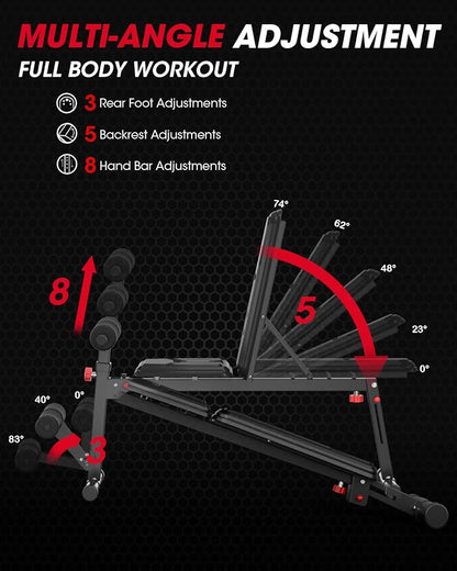 Weight Bench Press, Adjustable Workout Bench Multi-Functional Gym Bench for Full All-in-One Body Workout 860Lb Stable Flat/Incline/Decline Exercise Bench Roman Chair Sit up Bench