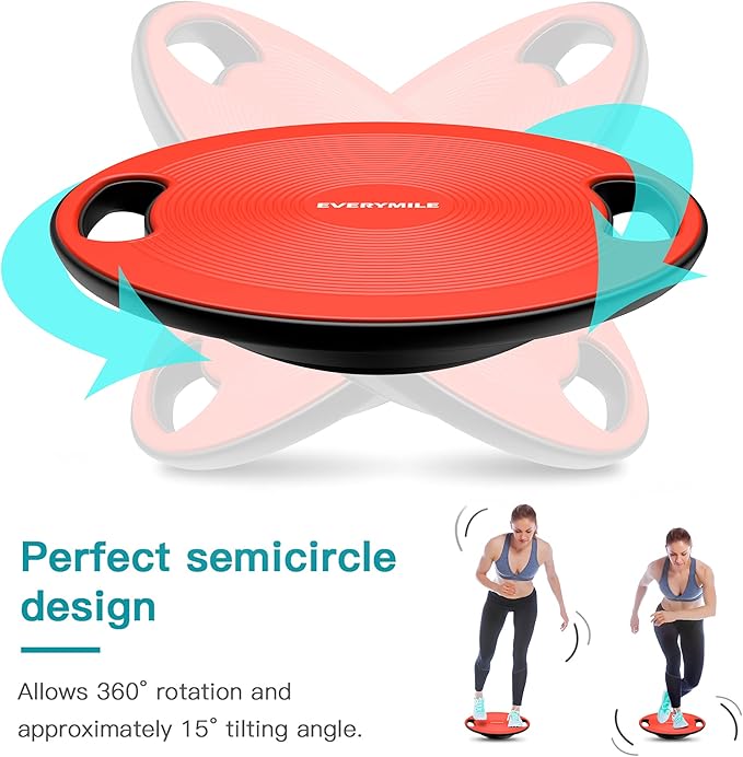 EVERYMILE Wobble Balance Board, Exercise Balance Stability Trainer Portable Balance Board with Handle for Workout Core Trainer Physical Therapy & Gym 15.7" Diameter No-Skid Surface