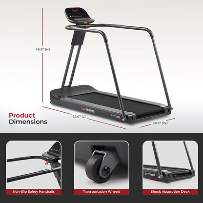 Sunny Health & Fitness Endurance Cardio Running Walking Treadmill with Extended Safety Handrails, Low-Impact, Low Wide Deck and SunnyFit® App Enhanced Bluetooth Connectivity SF-T722062