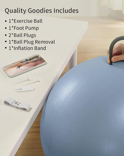 Anti-Burst Exercise Ball for Working Out, Yoga Ball for Pregnancy,Extra Thick Workout Ball for Physical Therapy,Stability Ball for Ball Chair Fitness with Pump