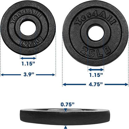 Yes4All 1.15 Inch Cast Iron Weight Plate - Ideal for Dumbbell Handle, Strength Training & Weightlifting (Set)