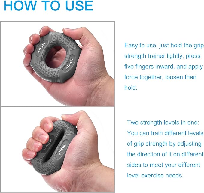 uxcell Hand Grip Strength Trainer, 3" 70-80 Lbs Silicone Rings Finger Forearms Exercise Grip Squeezer for Athletes Workout, Rock Climbing, Space Gray