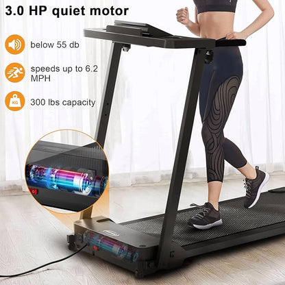 Portable Folding Treadmill, 3.0 HP Foldable Compact Treadmill for Home Office with 300 LBS Capacity, Walking Running Exercise Treadmill with LED Display White