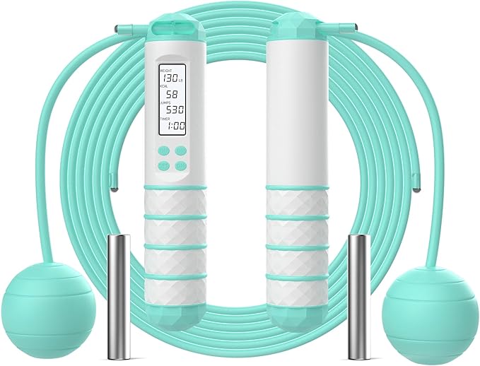 Cordless Weighted Jump Rope with Calorie Counter | Adjustable Knot-Free Skipping Rope for Fitness, Gym & Home Workouts | Ideal for Women, Men & Kids – 9.85ft