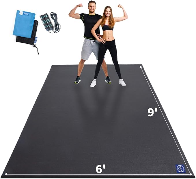 MRO Extra Large Exercise Mat For Home Gym, 15'x6'/12'x6'/9'x6'(7mm) Workout Mats for Gym Flooring, Non-Slip, Extra Thick Durable Cardio Mat, Ideal for Plyo, Weights, MMA, Jump Rope -Shoe Friendly