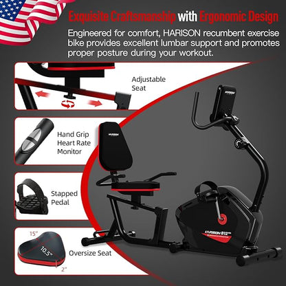 HARISON Magnetic Recumbent Exercise Bike with Arm Exerciser, Recumbent bikes for Adult and Seniors, Recumbent Exercise bike for Home 400 lbs Capacity