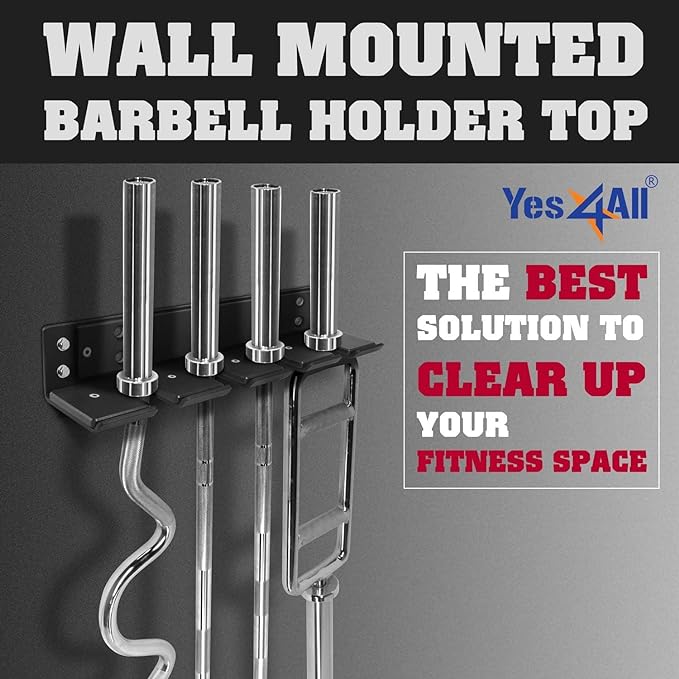 Yes4All Vertical Wall Mounted Olympic Barbell Holder, Barbell Storage Rack, Hanging Barbell Rack for Home Fitness Equipment