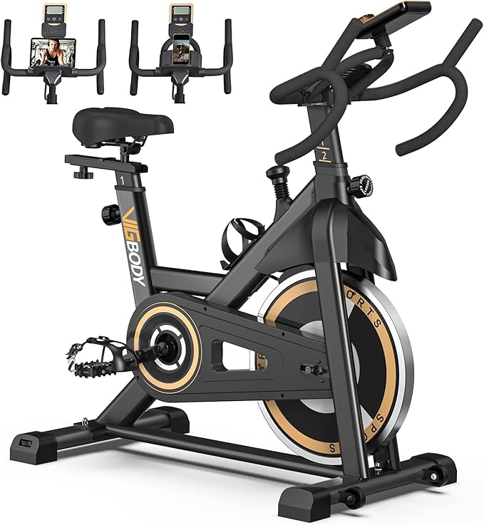 VIGBODY Stationary Exercise Bike Indoor Cycling Bike for Cardio Workout, with Comfortable Seat Cushion, LCD Monitor for Home Training Bike