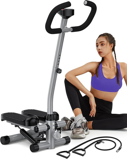 Amicus Mini Stepper for Exercise, Adjustable Height Hydraulic Stair Steppers with Resistance Band for Home, 330lbs Weight Capacity