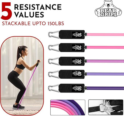 Bear Grips Tube Resistance Bands for Working Out - Home Gym Equipment Exercise Bands with Handles for Women and Men - 11 Pcs Resistance Tubes Workout Set for Yoga Blocks