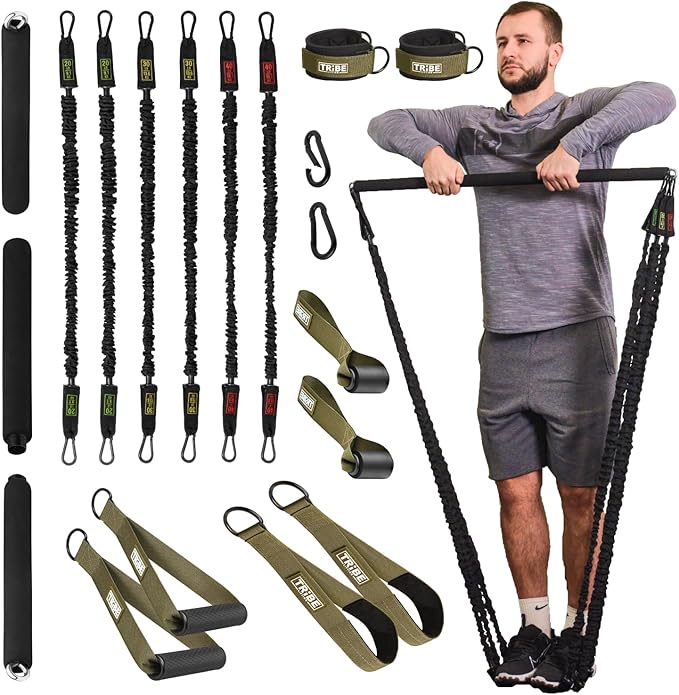 Tube Resistance Bands for Working Out Men and Women - Exercise Bands Resistance Bands Set, Resistance Band Bar, Handles, Ankle Straps, Foot Straps and Door Anchor, Tube Workout Bands