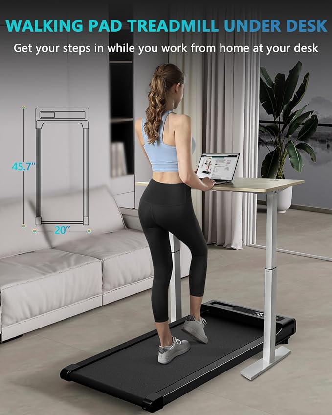 Walking Pad Under Desk Treadmill for Home Office with Remote Control, 2 in 1 for Walking and Jogging, Portable Walking Pad Treadmill Under Desk, Desk Treadmill in LED Display.