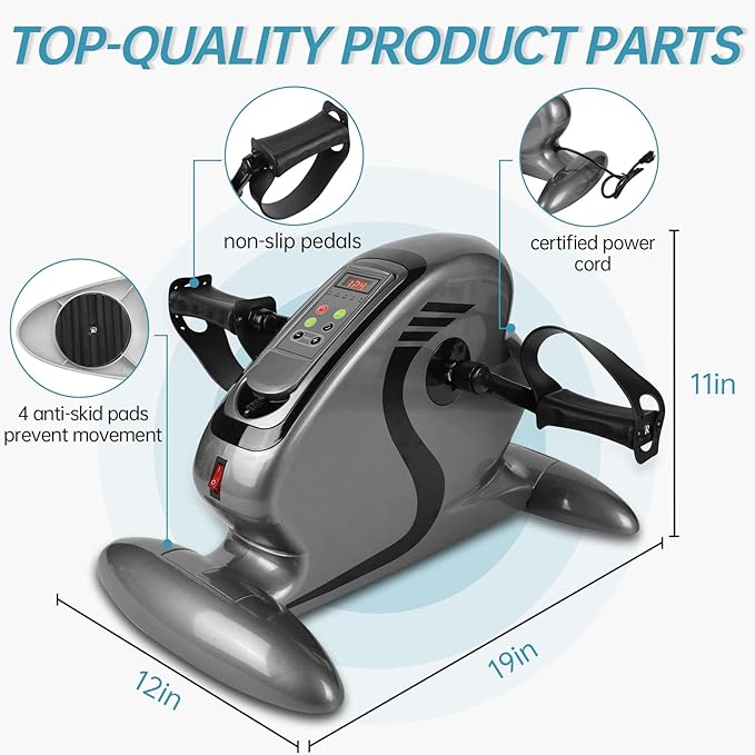 Electric Mini Exercise Bike Motorized Pedal Exerciser is a Low-Impact, Resistance-Free Fitness and Rehabilitation Device. This Under-Desk Bicycle Pedal Exerciser is Your Ideal Fitness compani