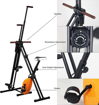 Vertical Climber & Exercise Bike 2-in-1 Home Gym, 4-Level Height Adjustable Vertical Climber Exercise Machine, 8-Level Magnetic Resistance Exercise Bike