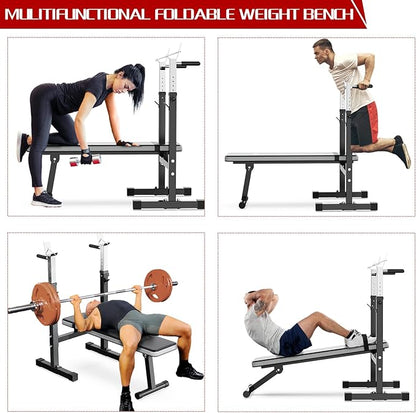 Adjustable Weight Bench Press with Squat Rack Folding Multi-Function Dip Station for Full Body Workout Home Gym Strength