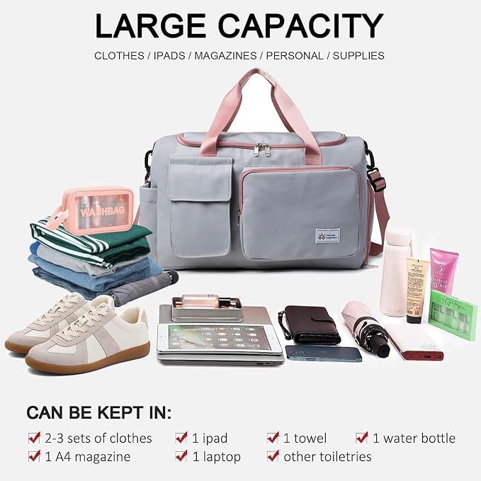 Small Gym Bag for Women, Travel Duffle Bag Carry On Weekender Bag with Shoe Compartment