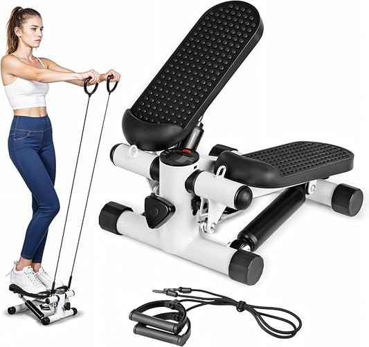 YSSOA Mini Stepper with Resistance Band, Stair Stepping Fitness Exercise Home Workout Equipment for Full Body Workout,Black