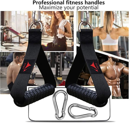 Heavy Duty Gym Exercise Handles Attachment for Cable Machine,Resistance Band,Pulley System Home Fitness Workout Equipment, with Elastic Rubber Grip and 2 Large Carabiners