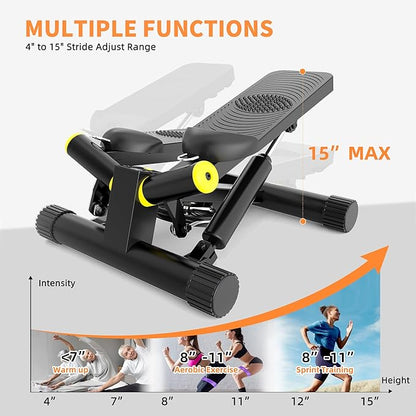 Twist Stepper with Resistance Bands, Stepper Machine with 300LBS Weight Capacity, Mini Stepper for Full Body Workout, Adjustable Step Height, Smooth and Quiet, Stepper for Exercise at Home