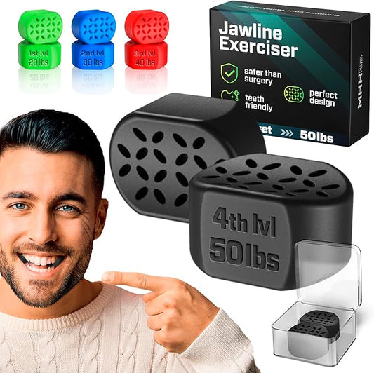 Jawline Exerciser for Men & Women - Powerful Jaw Trainer - Different Resistance Levels - Double Chin Reducer Eliminator - Silicone Jaw Toner Tablets - Face Neck Shaper & Strengthener Line Chewing Gum