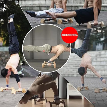 Wooden Parallettes Push Up Bars, Anti-Slip Push-Up Handles, Mini Handle Pumps, Dip Station Dip Bar, Handstand Bars for Calisthenics and Fitness（log）